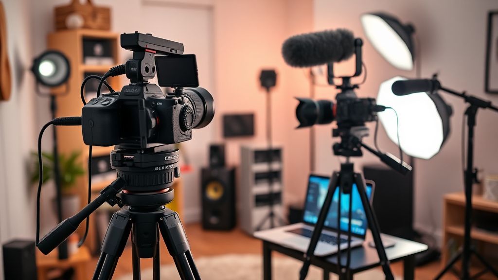 Multi-camera live streaming setup with OBS and capture cards in a home studio