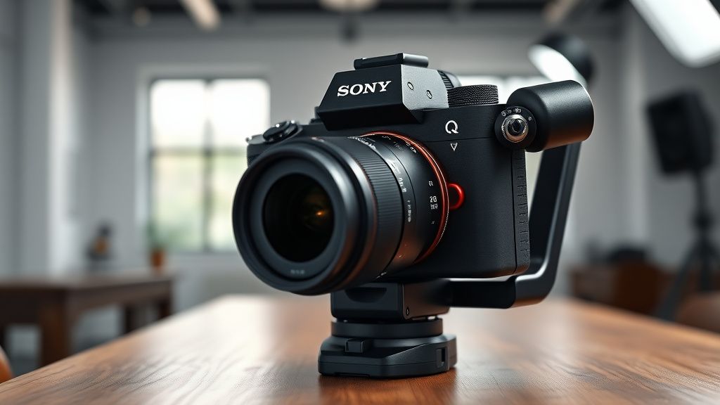 Sony A7IV with 24-70mm GM II lens mounted on DJI RS 3 gimbal in a studio